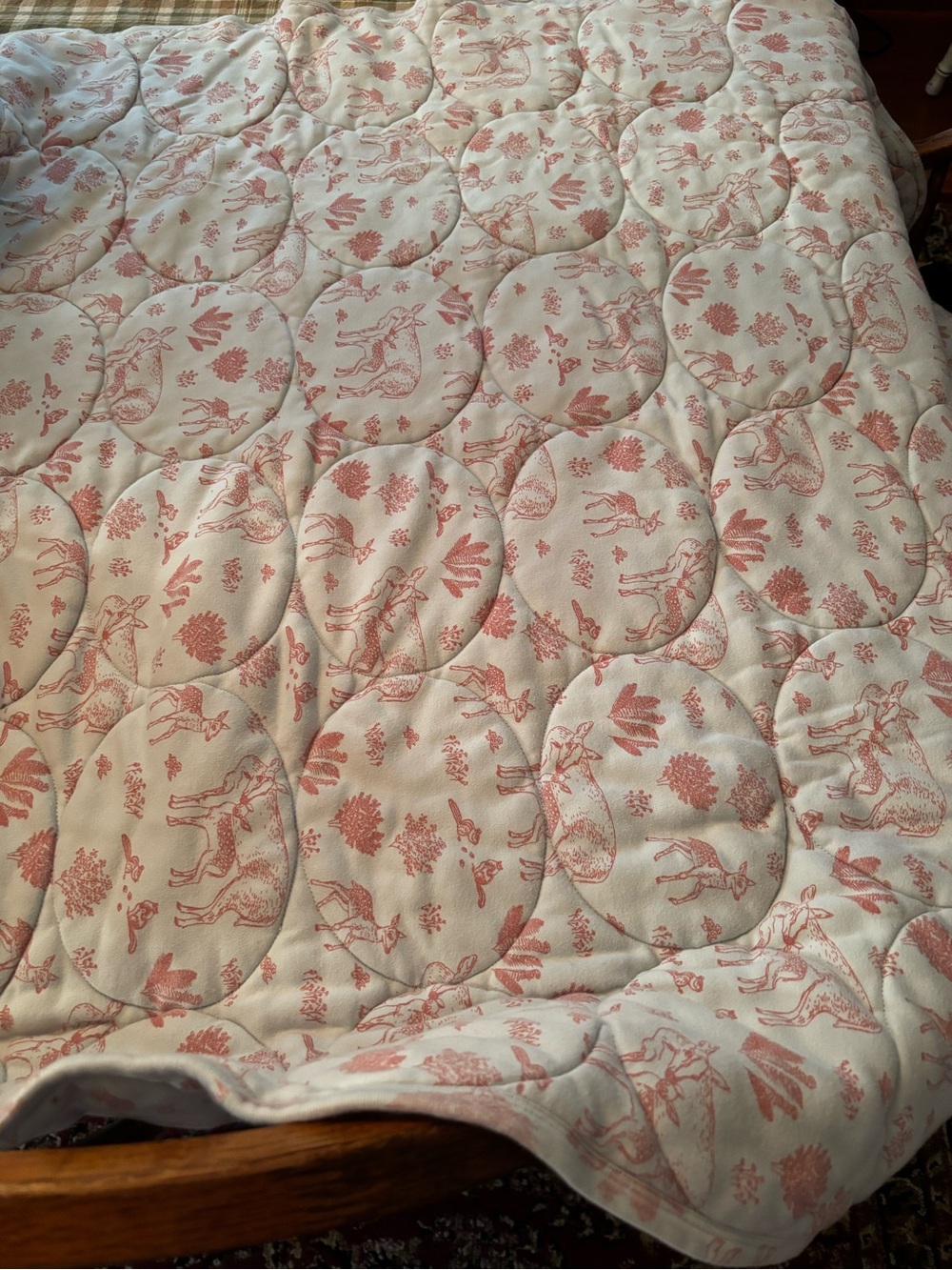 kate quinn White and Pink Toile Crib Quilt